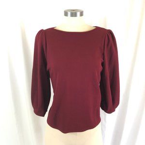 Green Envelope Textured Puff Sleeve Blouse in Burgundy